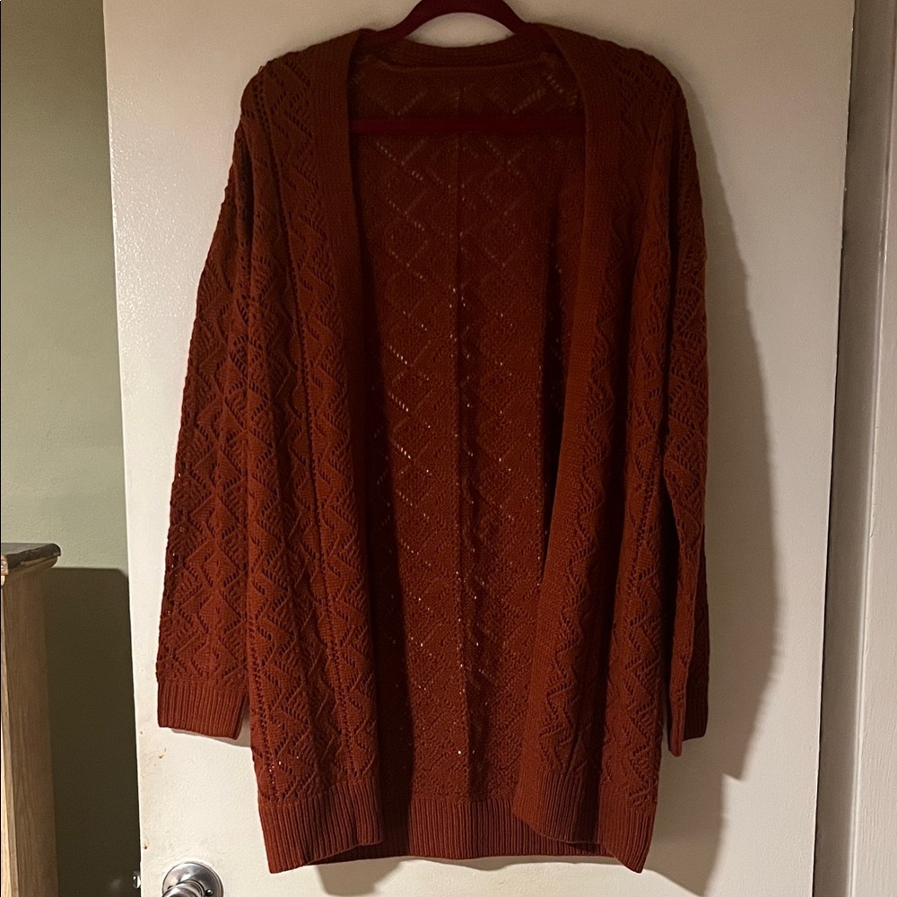 Rust Open-Front Cardigan Sweater